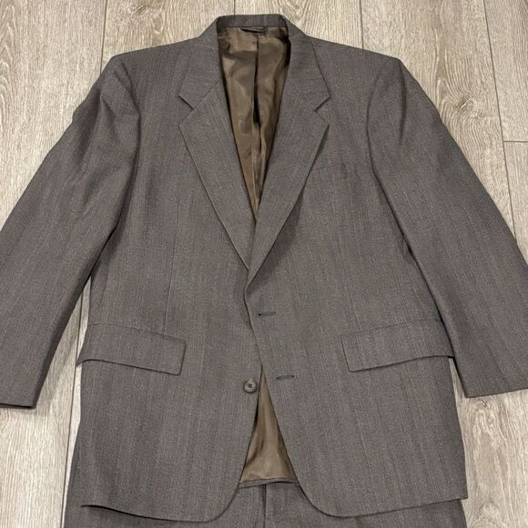 Christian Dior Monsieur Suit 2 Piece 40R (36x32) Wool Gray Brown Herringbone - Picture 2 of 15